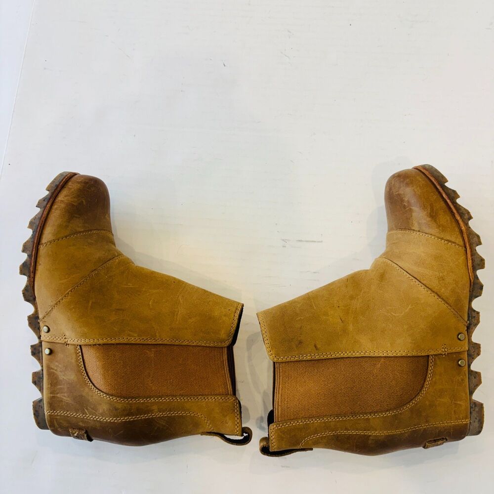 Sorel Lea Hidden Wedge Boots Brown Leather Womens Sz 8.5 Chelsea Ankle Slip On - Picture 8 of 10
